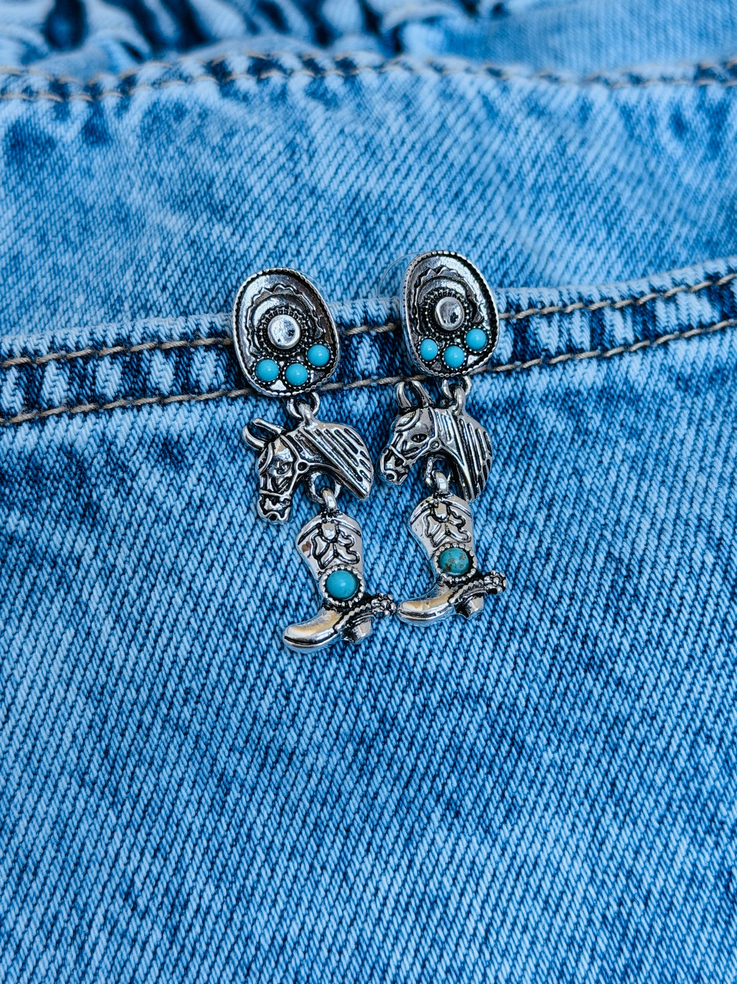 Western Turquoise Charm Dangle Earrings