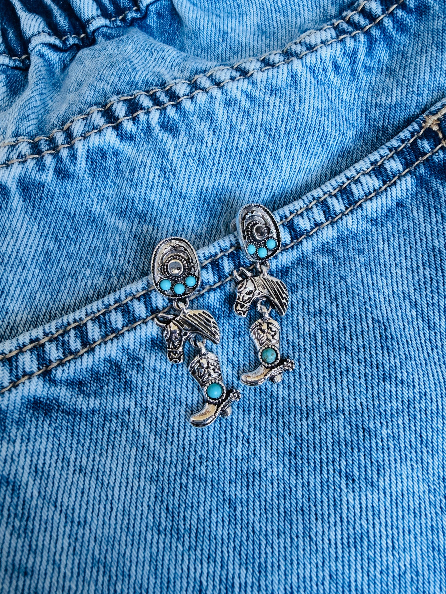 Western Turquoise Charm Dangle Earrings