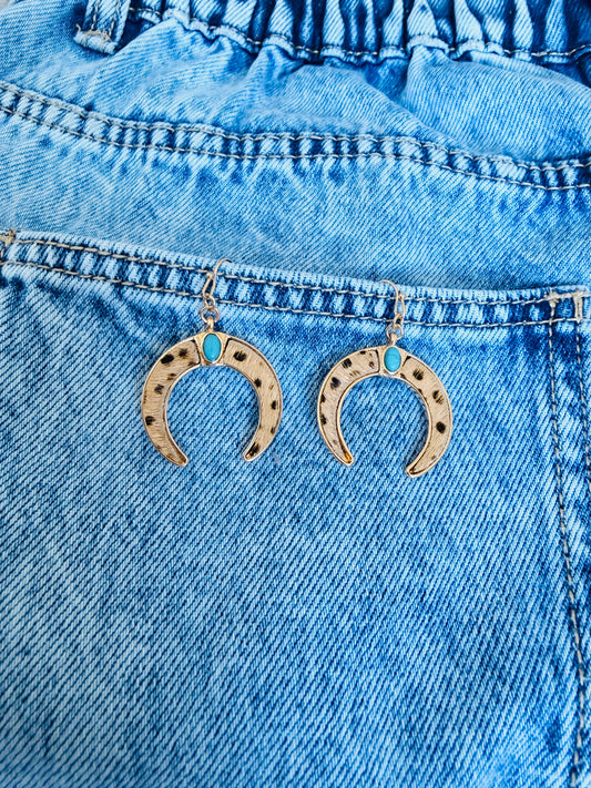 Cowhide Bullhorn Western Earrings