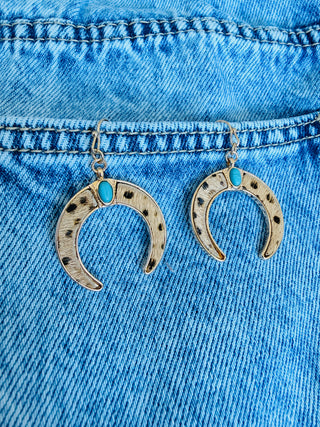 Cowhide Bullhorn Western Earrings