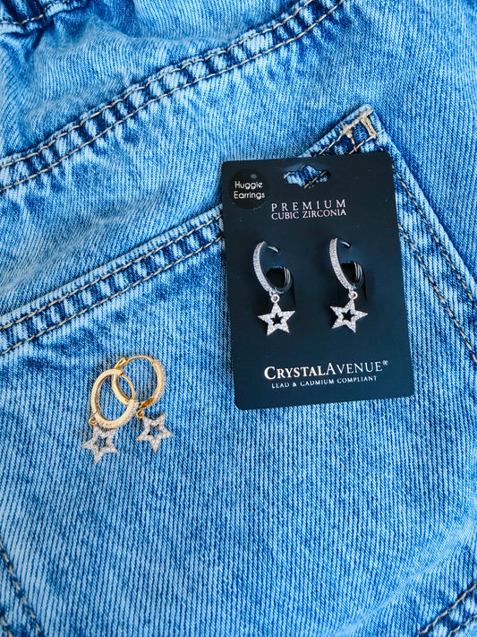 CZ Star Drop Huggie Earrings