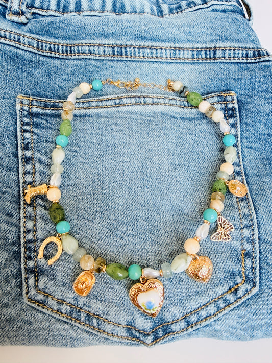 Heart Charm Stone Necklace - Cowgirl Chrome accessory - Buttercup Lynne Boutique