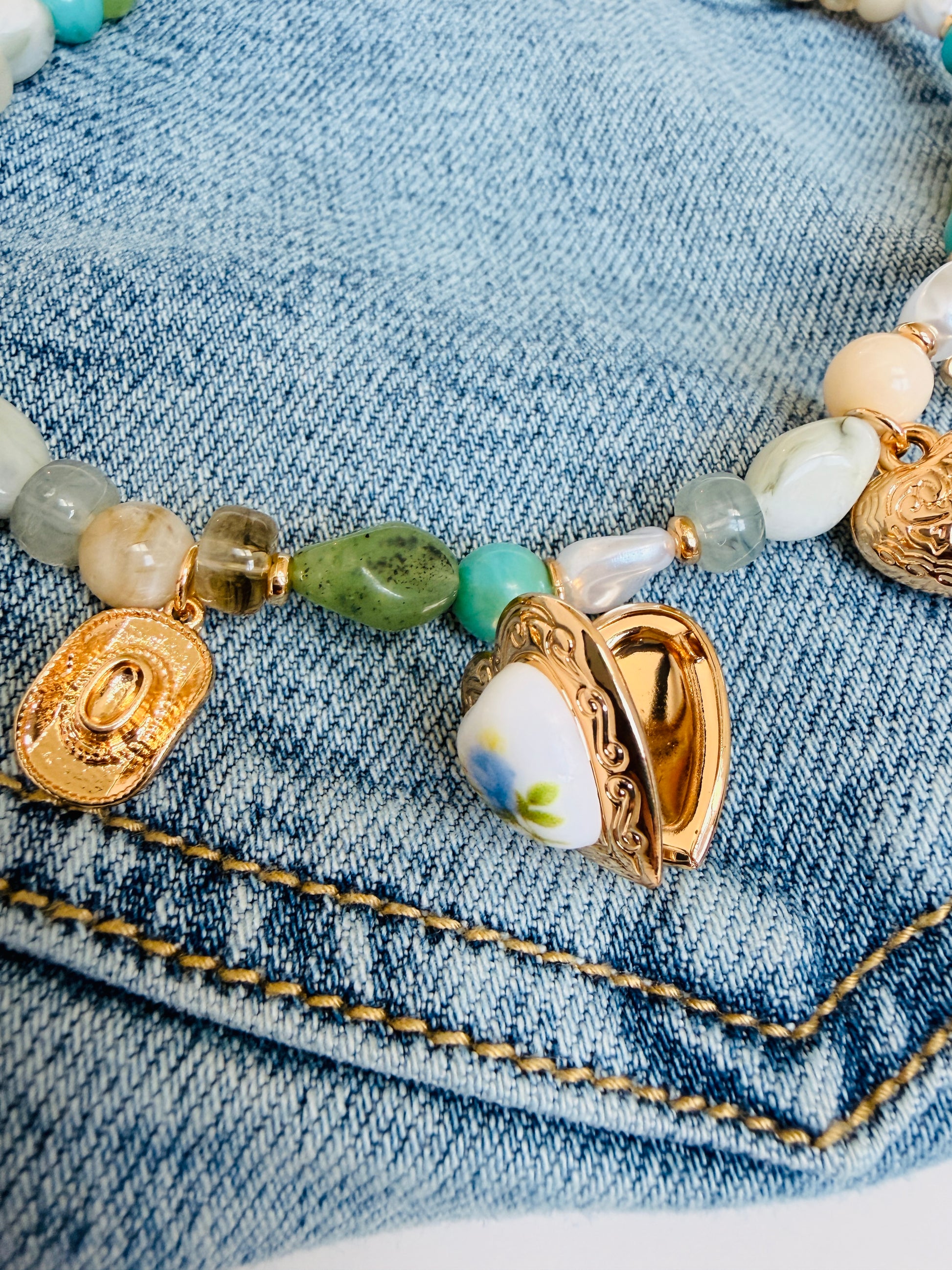 Heart Charm Stone Necklace - Cowgirl Chrome accessory - Buttercup Lynne Boutique