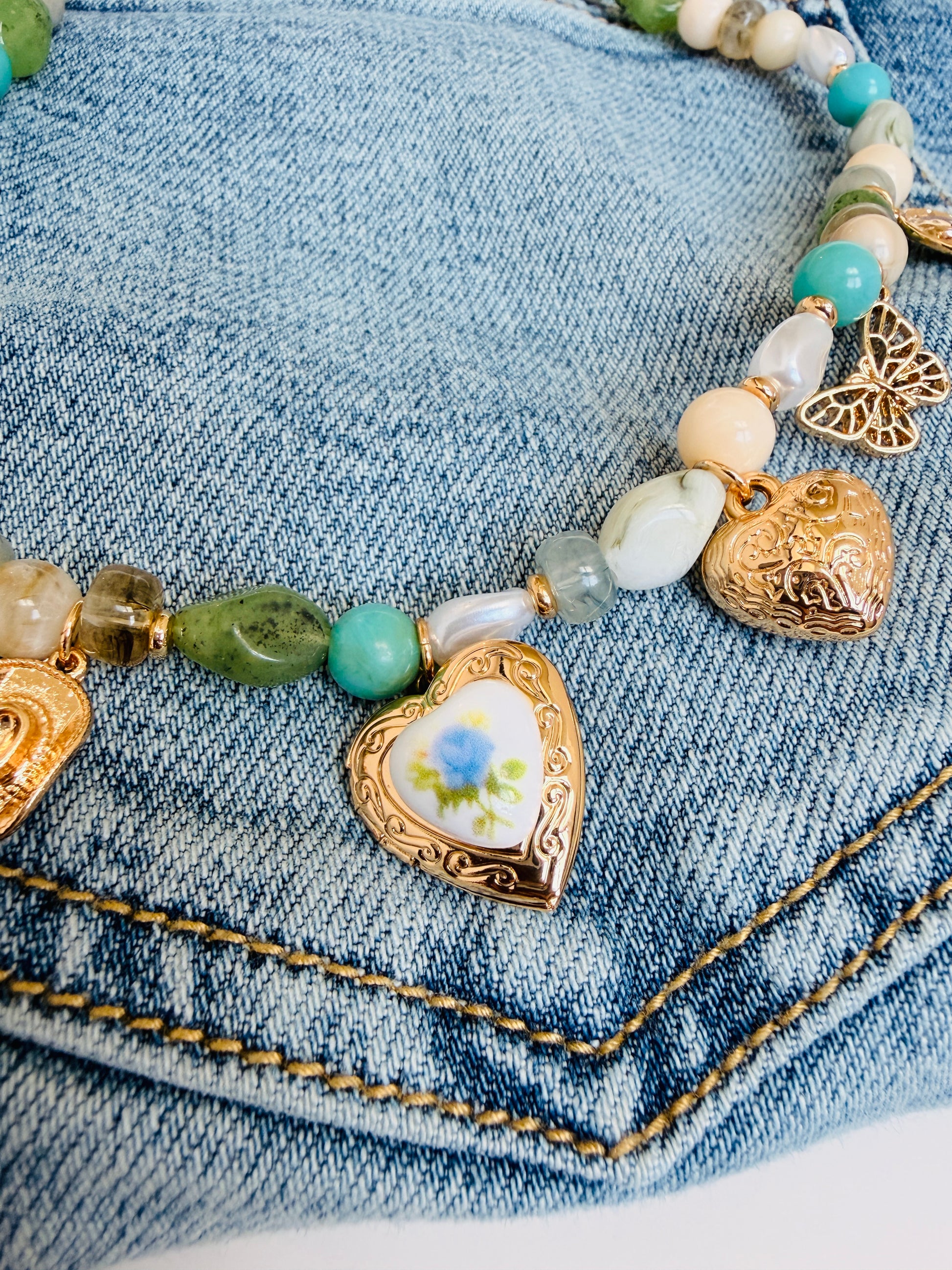 Heart Charm Stone Necklace - Cowgirl Chrome accessory - Buttercup Lynne Boutique