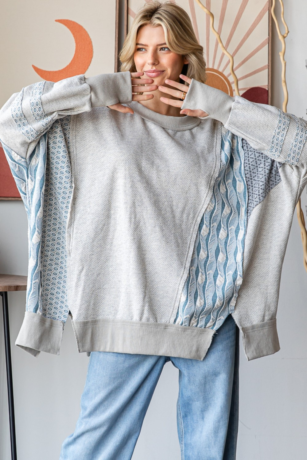 Easy Going Mixed Fabric Sweater - Buttercup Lynne Boutique