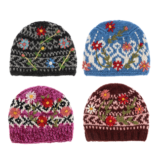 Embroidered Floral Wool Beanie