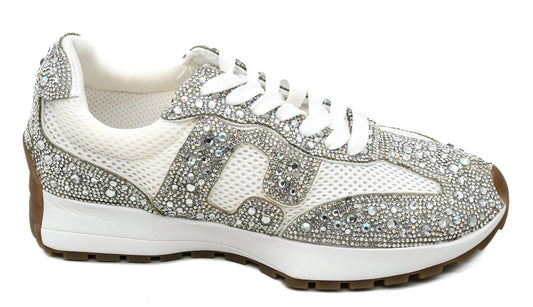 Corkys No Prob Sneaker – White with Clear Rhinestones