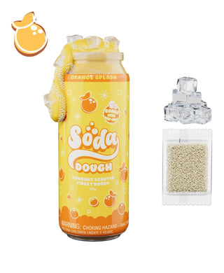 Orange Splash scented fidget dough in yellow soda can with mix-ins