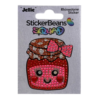 StickerBeans Squad Jellie rhinestone sticker featuring a cute kawaii jelly jar character with bow