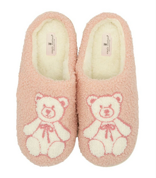 Simply Southern Fuzzy Bear Slippers for Women in Light Pink