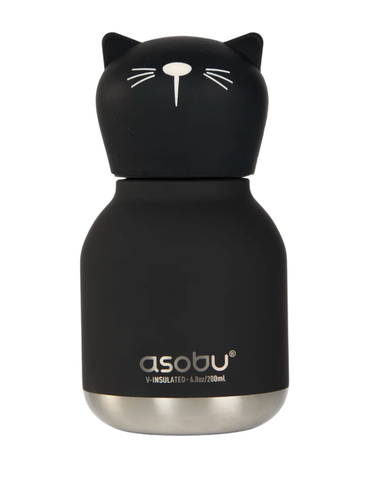 Asobu Mini Bestie Black Cat insulated water bottle with cat ears and whiskers