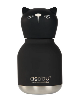 Asobu Mini Bestie Black Cat insulated water bottle with cat ears and whiskers