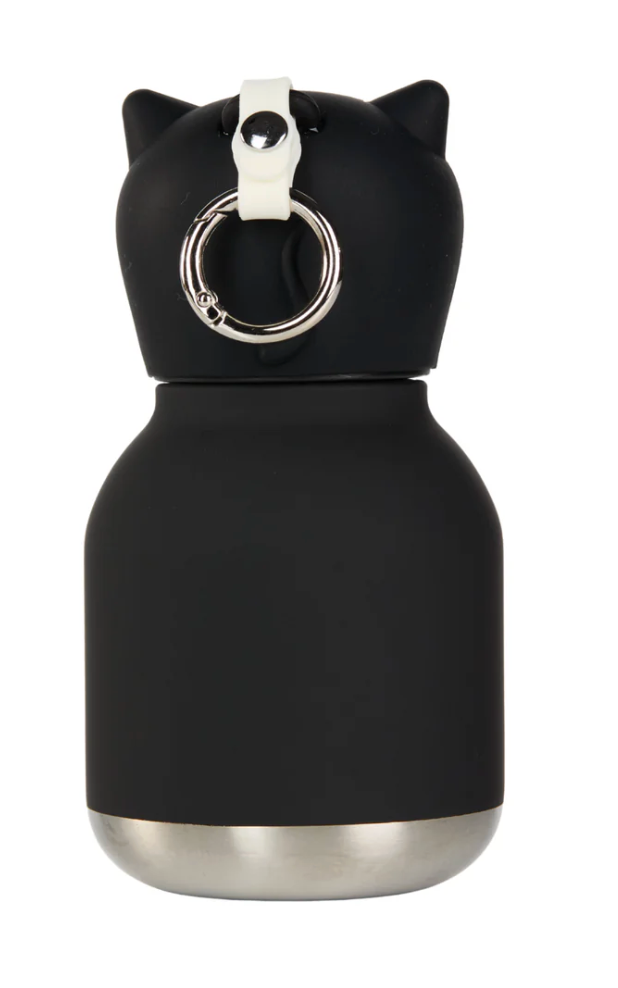 Asobu Mini Bestie Black Cat water bottle with cat ears and keyring attachment