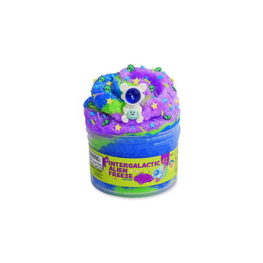 Peachybbies Intergalactic Alien Freeze slime in purple blue green colors with alien charms