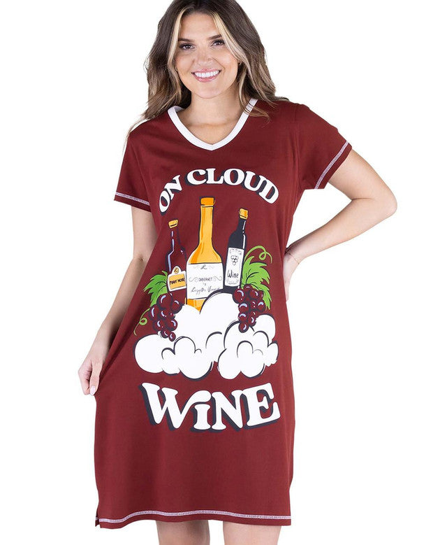On Cloud Wine Women’s V-Neck Nightshirt – Cozy Cotton Sleepwear by Lazy One