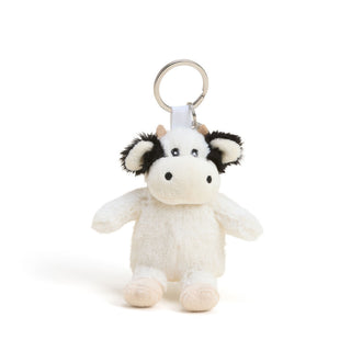 Warmies miniature plush cow keyring with black and white pattern and silver keyring