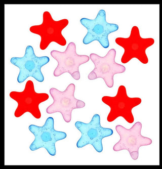 Colorful star-shaped objects on a white background