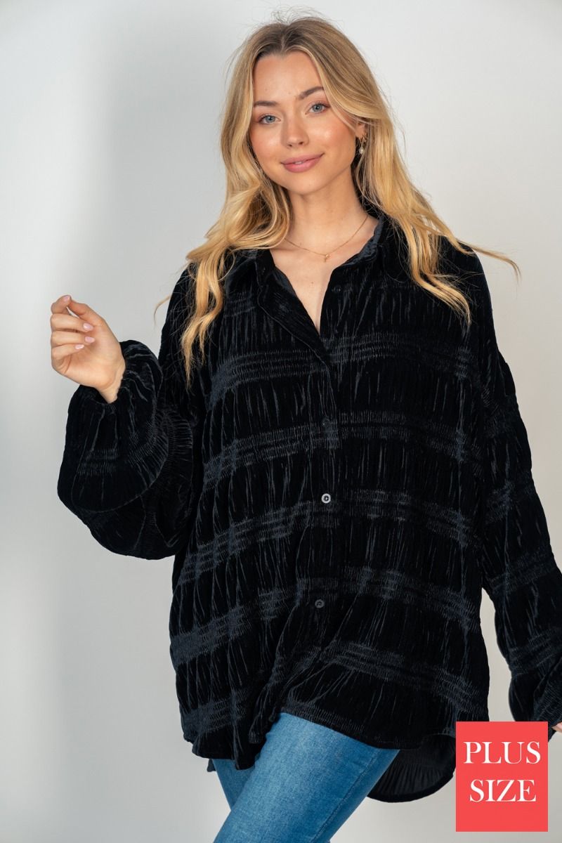 Solid velvet knit top - long-sleeve - Plus Size - Buttercup Lynne Boutique