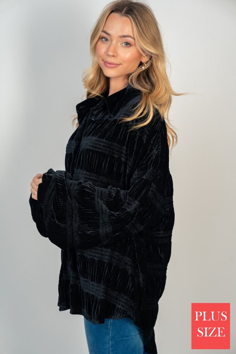Solid velvet knit top - long-sleeve - Plus Size - Buttercup Lynne Boutique