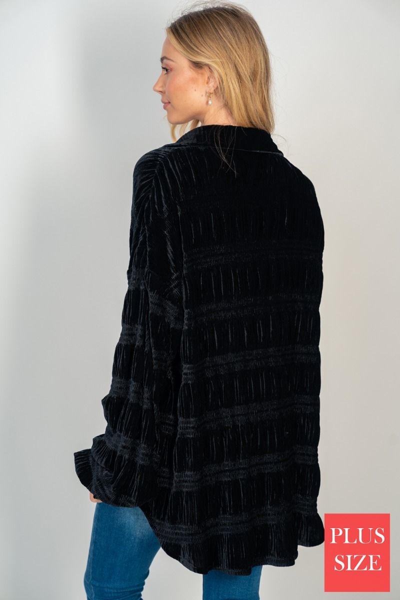 Solid velvet knit top - long-sleeve - Plus Size - Buttercup Lynne Boutique