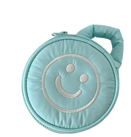 Cosmetic Puffer Bag Happy Face - Pink Lavender Lime Aqua - Buttercup Lynne Boutique