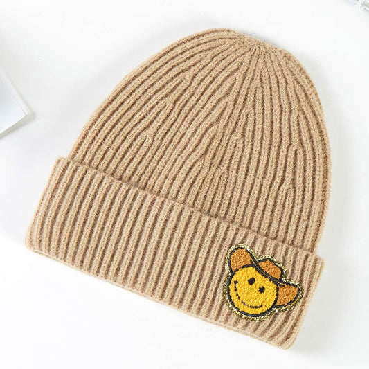 Smiley Cowboy Beanie - Multiple Colors - Ivory Taupe Black Pink - Buttercup Lynne Boutique