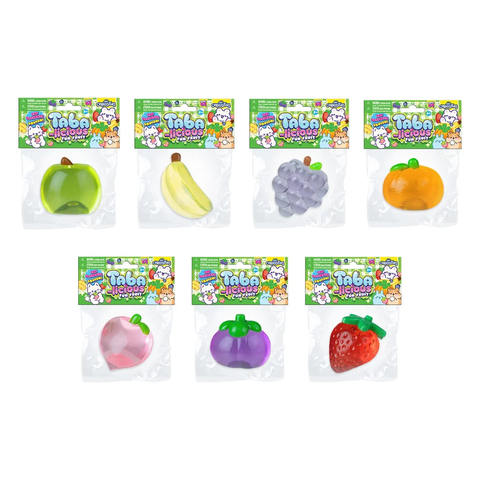 Taba-Licious Fun Fruit squishy toys in assorted fruit shapes and colors