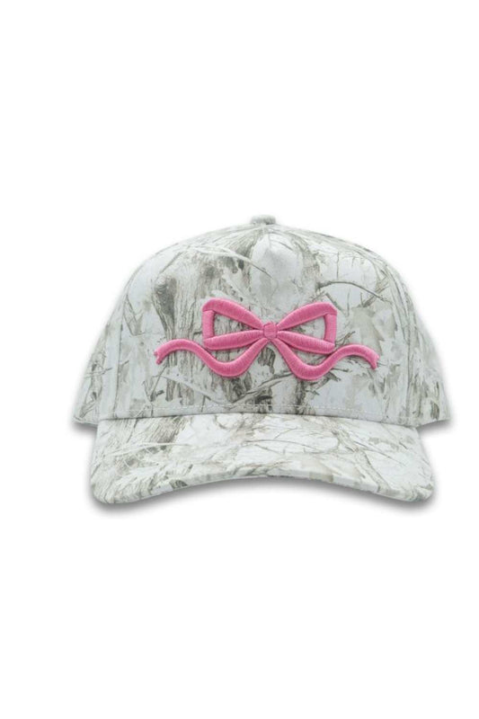Simply Southern white camo baseball cap with pink bow logo embroidery