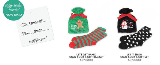 MeMoi Cozy Sock & Gift Bag Set – Let’s Get Baked & Let It Snow