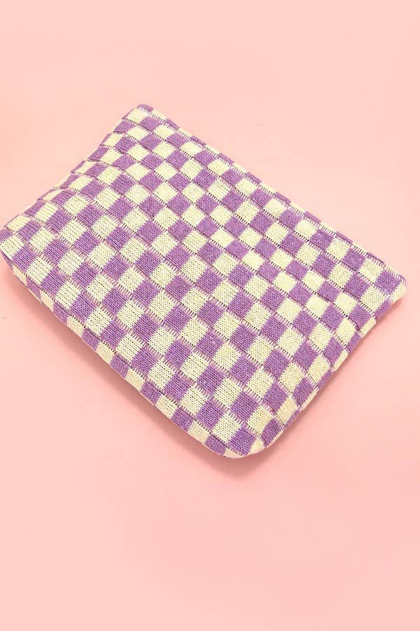 Checkered Cosmetic Makeup Pouch Clutch Bag - Buttercup Lynne Boutique