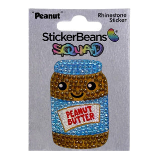 StickerBeans Squad Peanut rhinestone sticker depicting a cute kawaii peanut butter jar