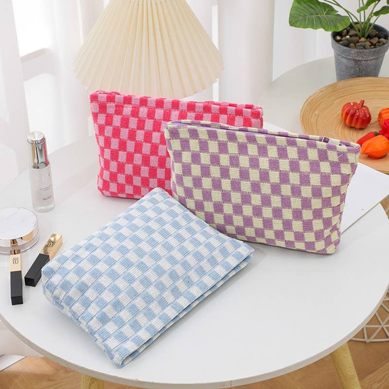 Checkered Cosmetic Makeup Pouch Clutch Bag - Buttercup Lynne Boutique