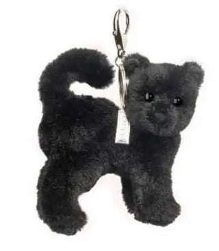 Douglas Scaredy Cat black plush toy bag charm with silver lobster clasp keychain