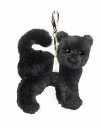 Douglas Scaredy Cat black plush toy bag charm with silver lobster clasp keychain