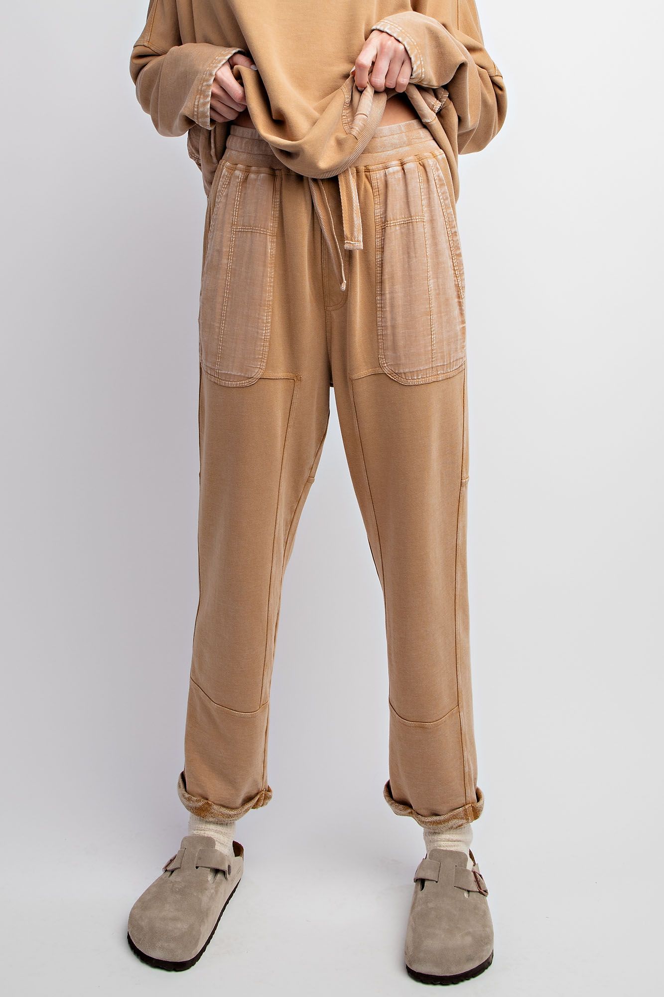Mineral Washed Joggers - Camel - Buttercup Lynne Boutique