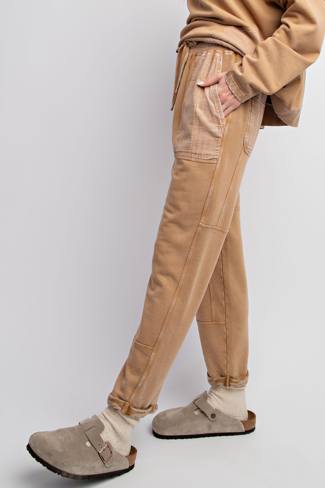 Mineral Washed Joggers - Camel - Buttercup Lynne Boutique