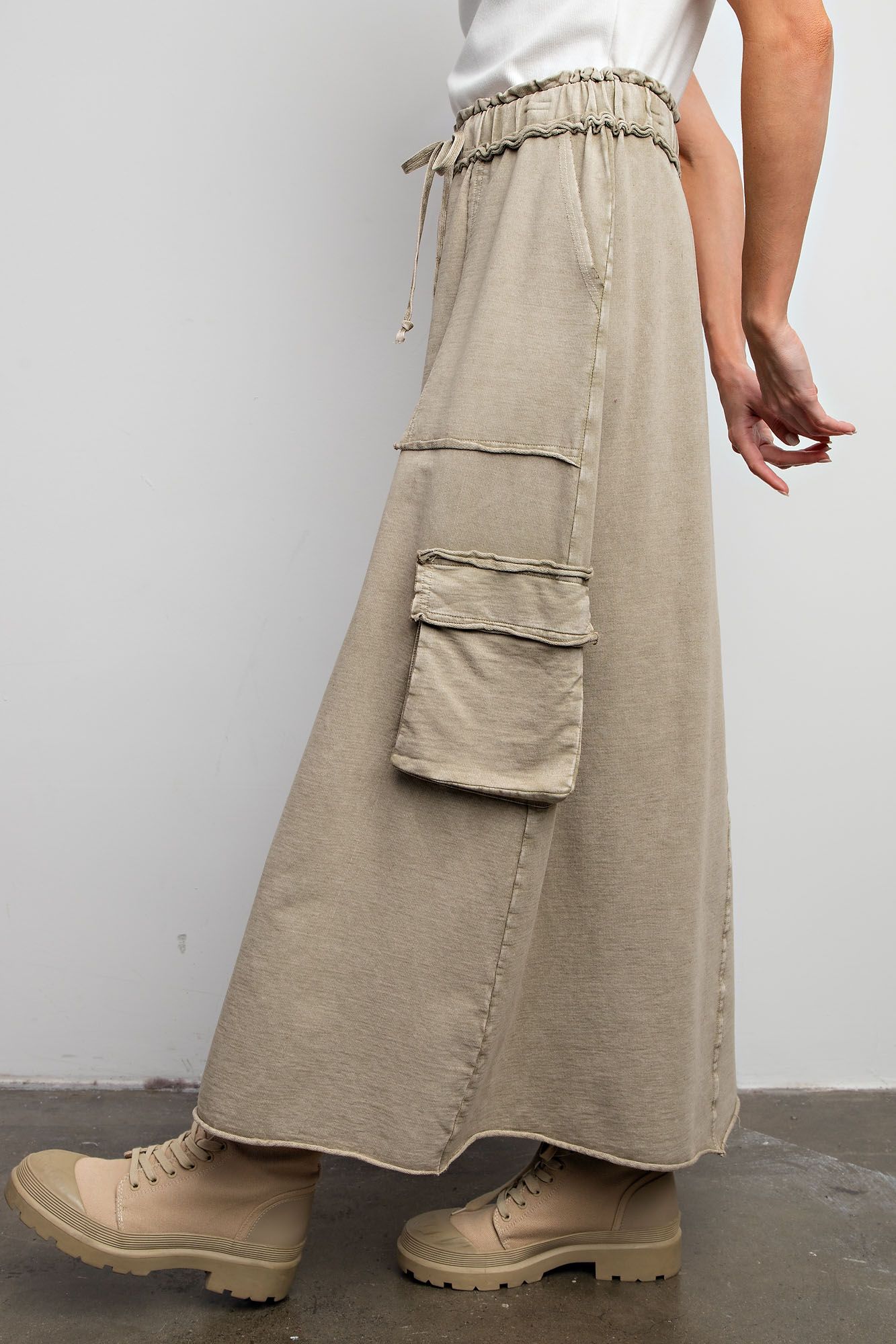 Mineral Washed Cargo Skirt in Mushroom - Plus - Buttercup Lynne Boutique