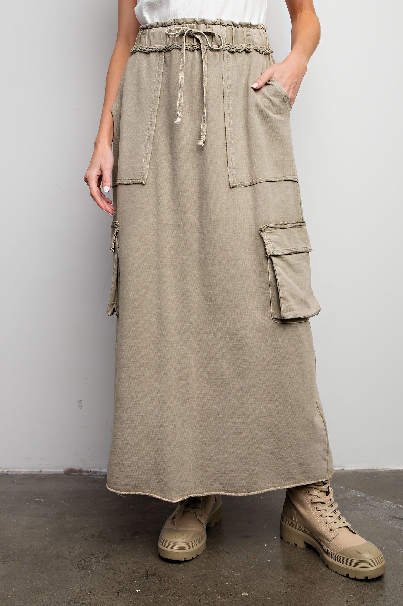 Mineral Washed Cargo Skirt in Mushroom - Plus - Buttercup Lynne Boutique