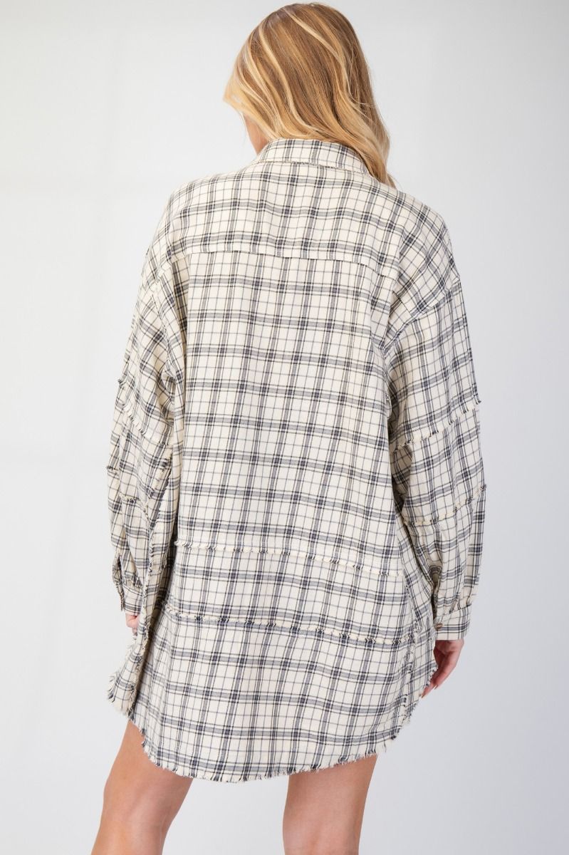 Looking at you Loose Fit Plaid Shirt - Oversized - Natural - Buttercup Lynne Boutique