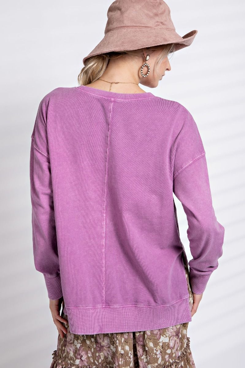 Mineral Washed Smiley Pullover - Plus Size - Magenta - Buttercup Lynne Boutique
