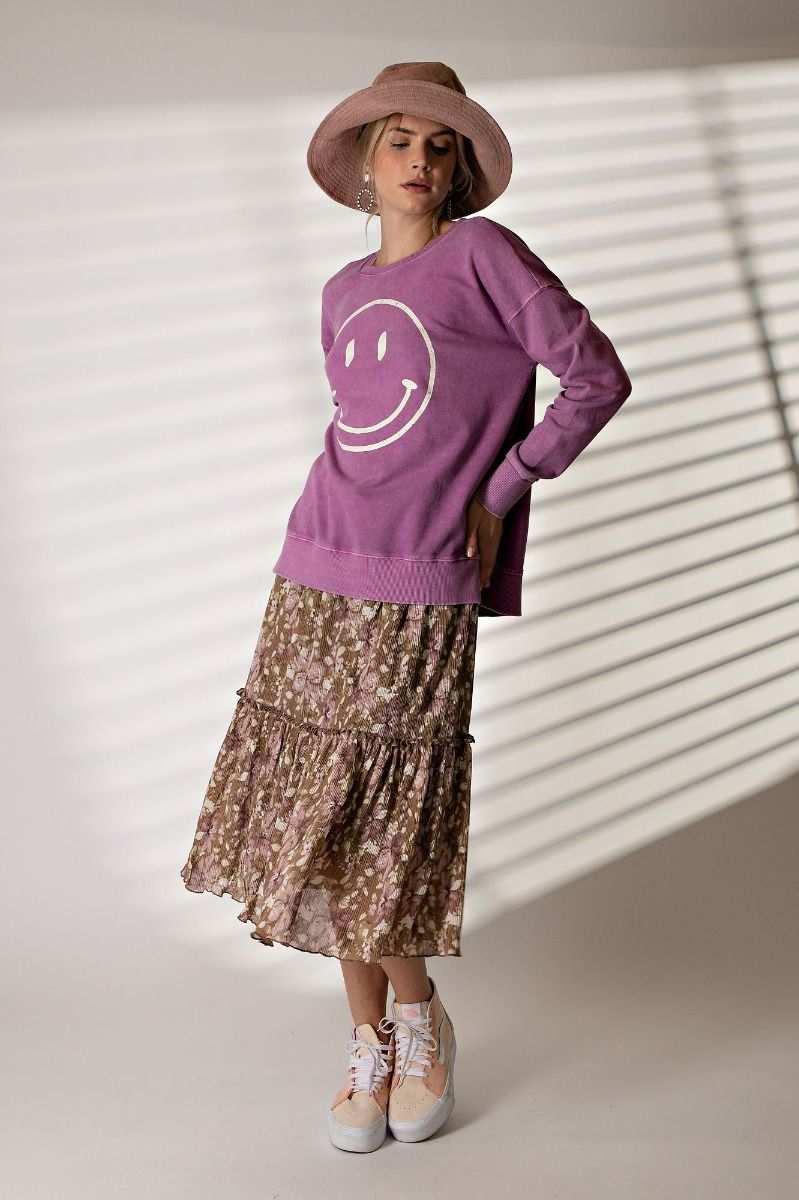 Mineral Washed Smiley Pullover - Plus Size - Magenta - Buttercup Lynne Boutique