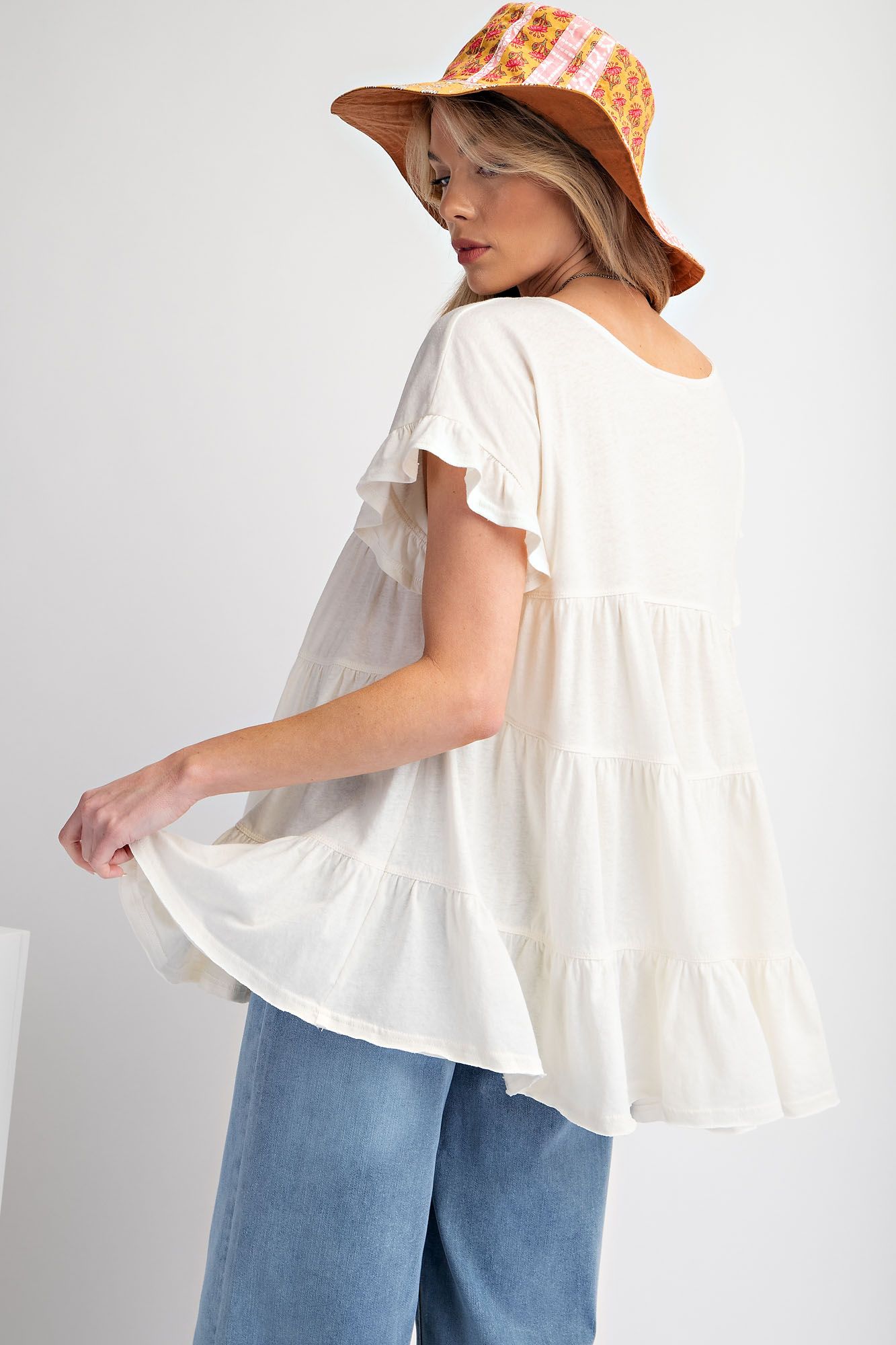 Short Sleeve Slub Tunic in Ivory - Buttercup Lynne Boutique