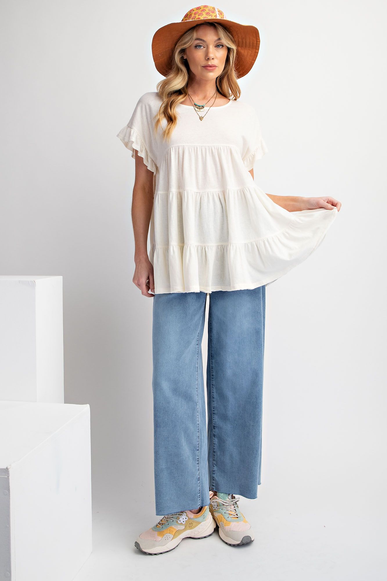 Short Sleeve Slub Tunic in Ivory - Buttercup Lynne Boutique
