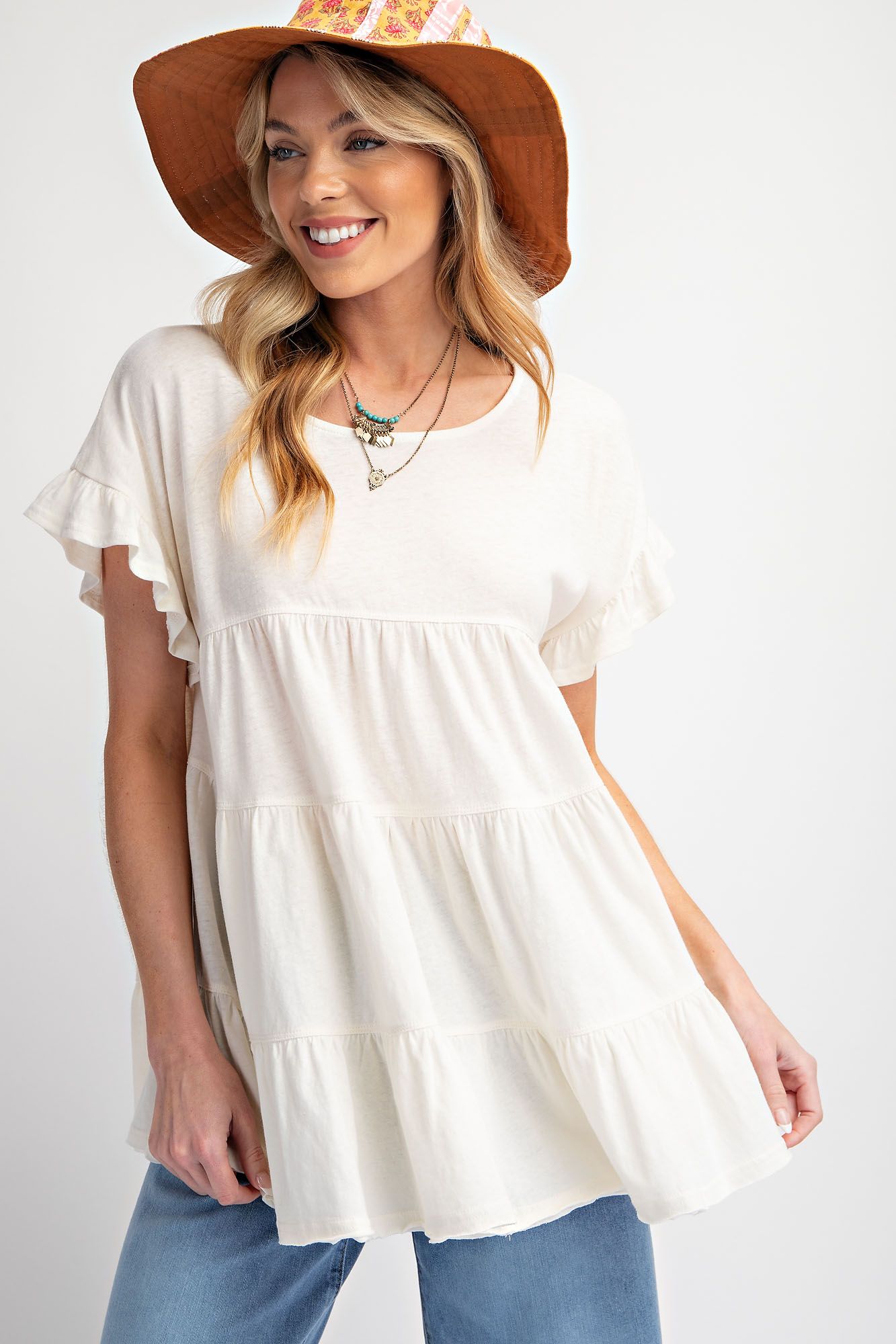 Short Sleeve Slub Tunic in Ivory - Buttercup Lynne Boutique