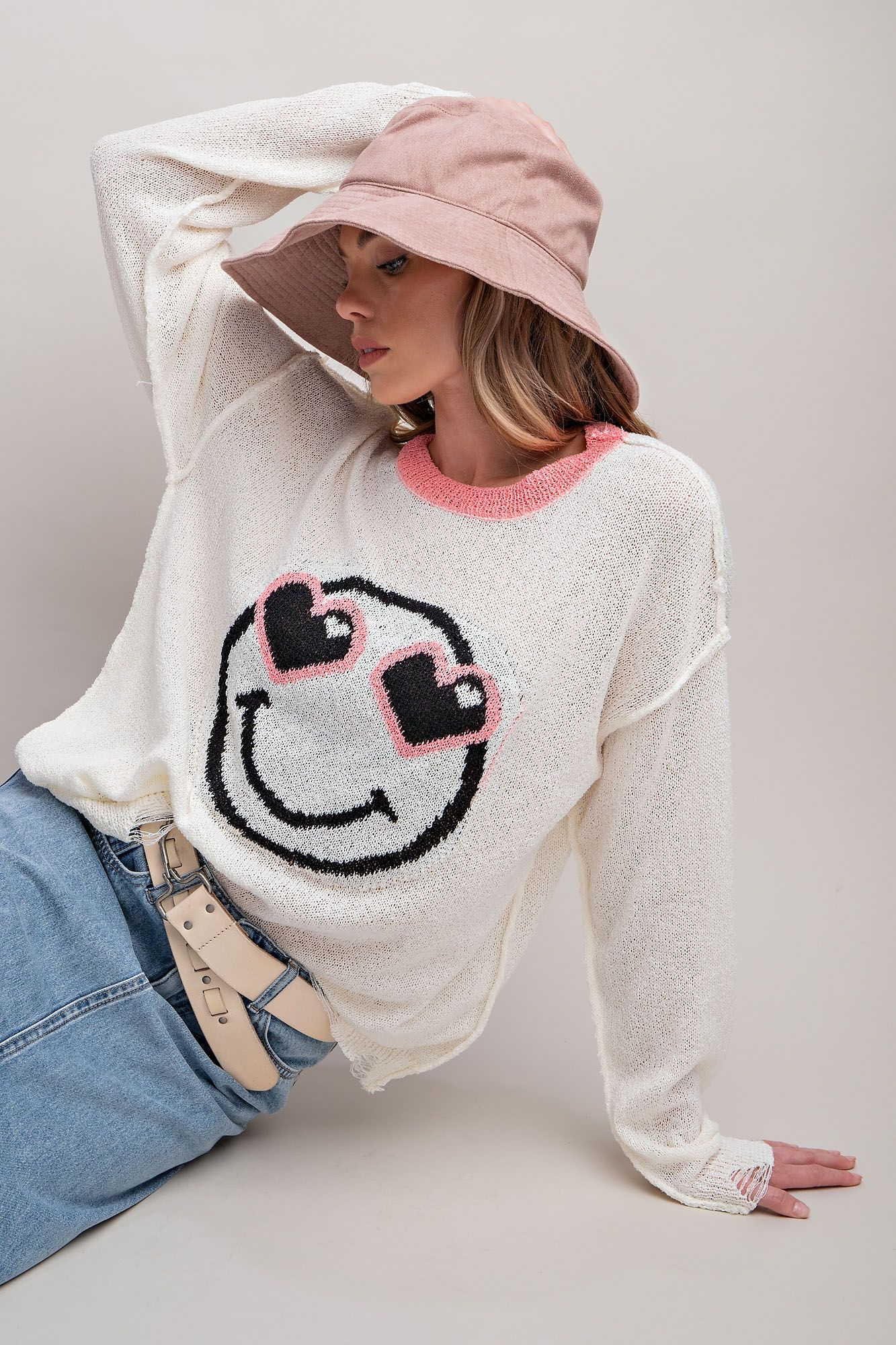 Smiley Face Knitted Sweater - Regular Size - Buttercup Lynne Boutique