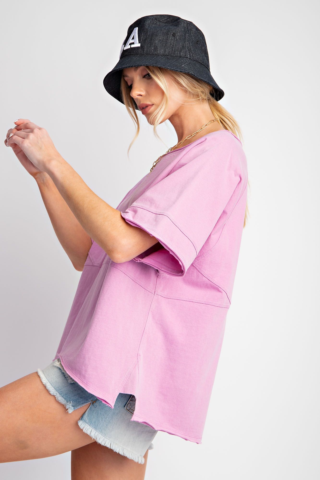 Short Sleeve Mineral Washed Jersey Top in Lilac Pink - Buttercup Lynne Boutique