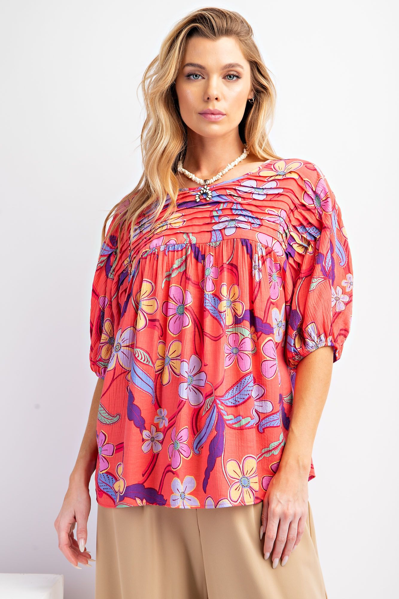 Peach Blossom Pintuck Tunic - Buttercup Lynne Boutique