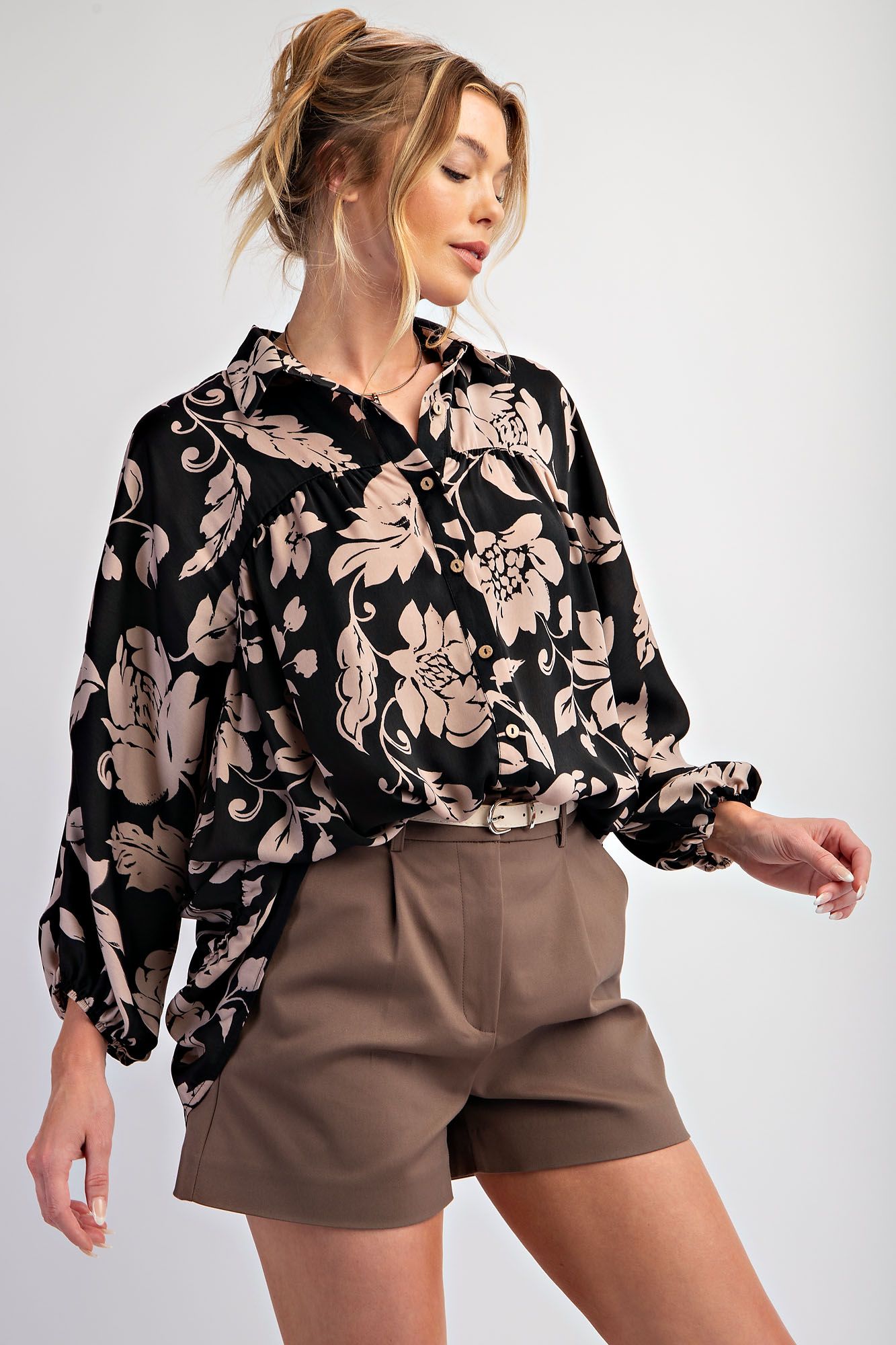 Coming Around Bubble Sleeve Satin Top - Buttercup Lynne Boutique
