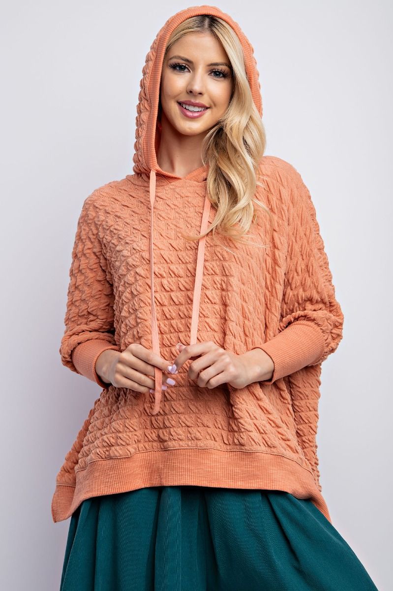 Knit Pullover Hoodie Apricot 3/4 Sleeve - Buttercup Lynne Boutique