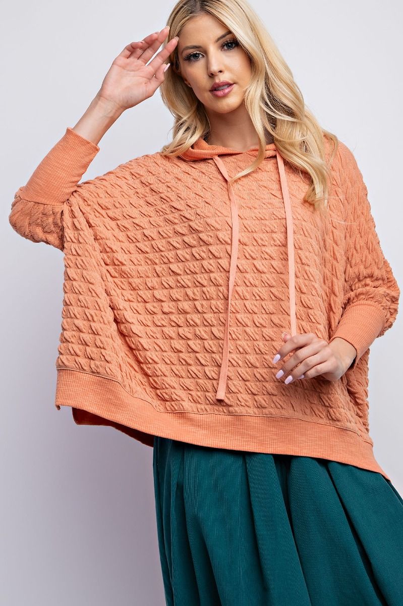 Knit Pullover Hoodie Apricot 3/4 Sleeve - Buttercup Lynne Boutique